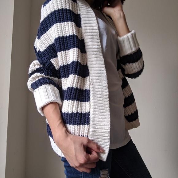 Chunky Knit Striped Open front Cardigan - Picture 4 of 4